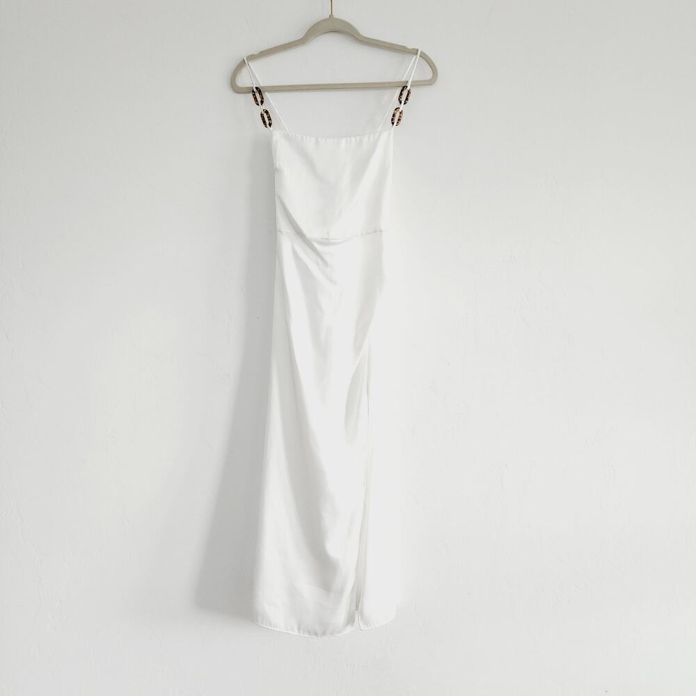 Zara White Satin Effect Spaghetti Strap Maxi / Midi Dress with Slit Size Small - Picture 5 of 11